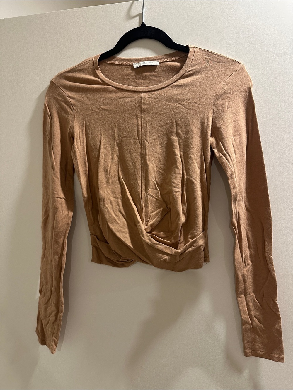 Zara Twist-Front Long Sleeve Top - Tan